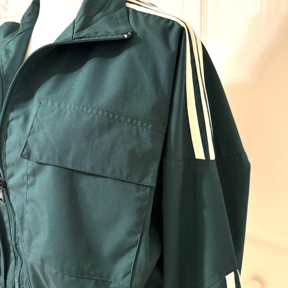 The Copper Closet Striped Sleeve Zip Wind Breaker Emerald Green Jacket Sz Small - Picture 7 of 9